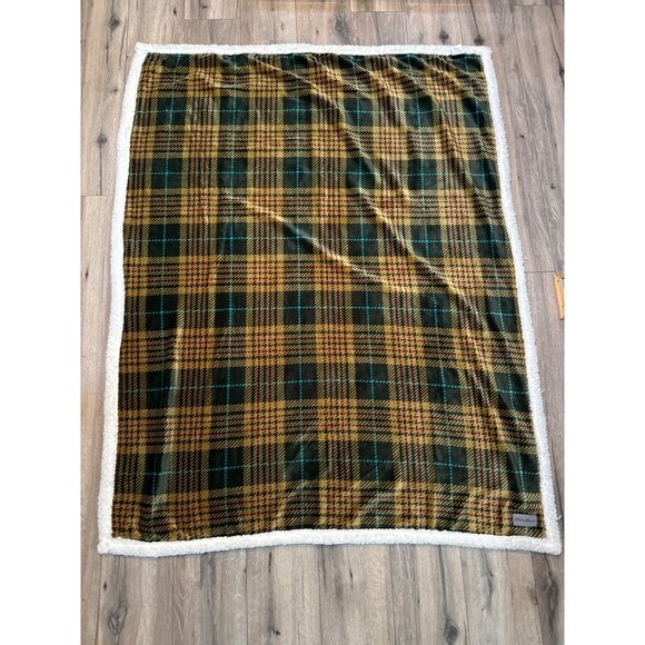 Eddie Bauer Home Plaid Sherpa Throw Blanket Reversible Cozy Warm 60" X 50" Tan T - Picture 6 of 6